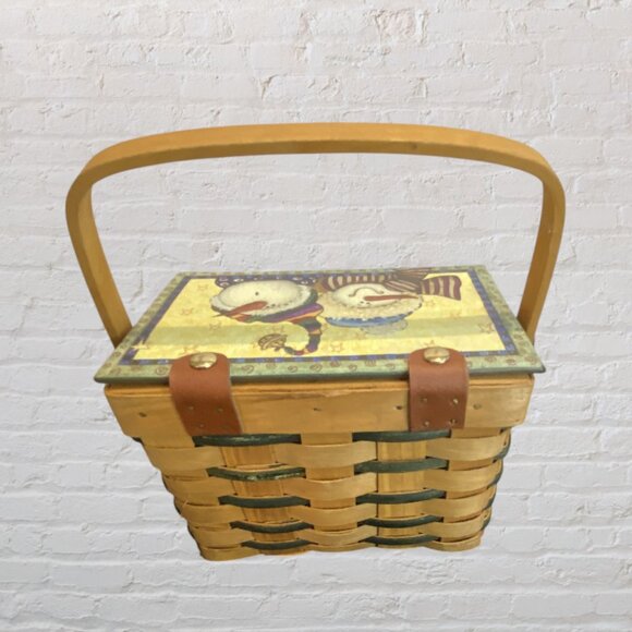 NEW CHRISTMAS BASKETS -- Nested Baskets, Snowmen, Wicker, Pressboard Lid, Set-2 - Picture 10 of 16